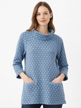 Boden Jersey Jacquard Polka Dot Teal Roll-Sleeve Top Size 10